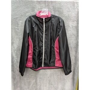 Active wear‎ Jacket Women's Large Black Pink Contrast Full Zip